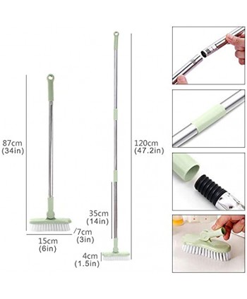 LandHope Long Handle Scrub Brush Rotatable Brush Head Floor Brush Scrubber Adjustable Poles Small Shower Tile Grout Scrubber Cleaning Brush for Bathroom Bathtub Kitchen Balcony Wall Deck Green