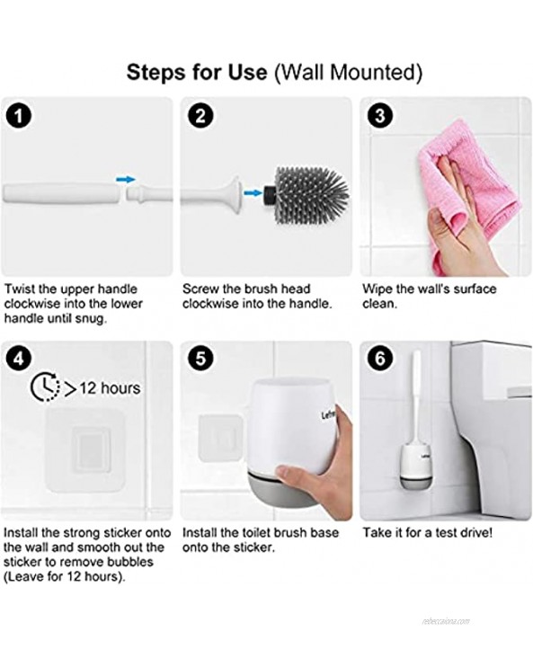Lefree Silicone Toilet Brush with Holder Bathroom Toilet Bowl Brush Set Non-Slip Handle Wall Mounted Floor Standing