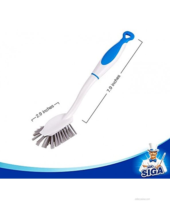 MR.SIGA Dish Brush with Long Handle Built-in Scraper Scrubbing Brush for Pans Pots Kitchen Sink Cleaning Pack of 3