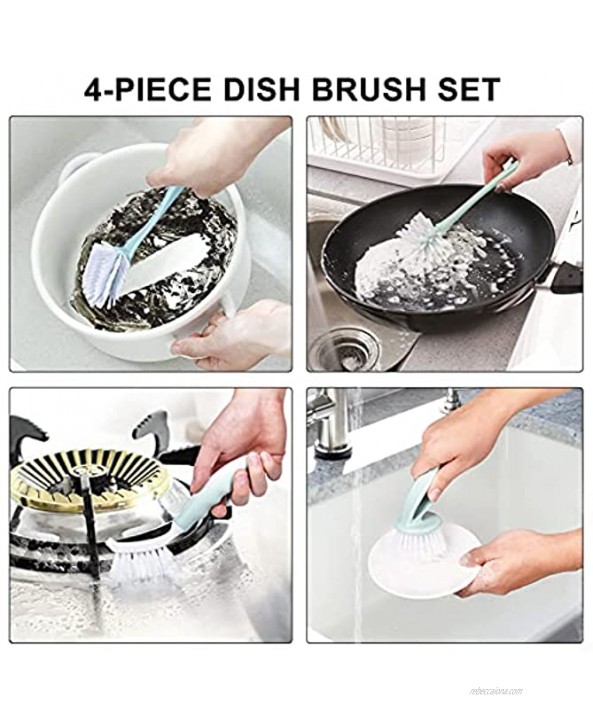 Perastra Dish Brush with Handle Kitchen Dish Scrub Brush Set 4-Piece Kitchen Cleaning Brush Set for Pots and Bottles Nordic Green