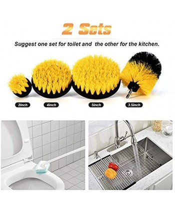 Shieldpro Drill Brush Attachment Set,Power Cleaning Scrub Brush,All Purpose Drill Brushes with Extend Long Attachment for Bathroom and Kitchen Surface,Grout,Tub,Shower,Tile,Corners Automotive-Yellow