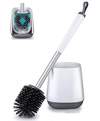 Toilet Bowl Cleaning Brush and Holder Set for Bathroom Storage and Organization POPTEN Deep-Cleaning Toilet Bowl Cleaning Brush with Holder Silicone Bristles & TPR Soft Bristle,Floor Standing White