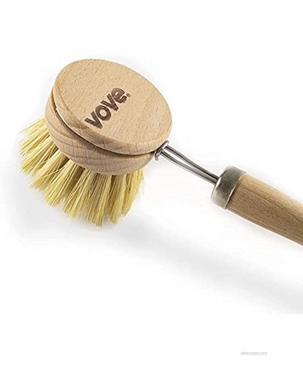 Vove | Premium Bamboo Dish Brush | Long Handle Brush with 3 Replacement Heads | Natural Fibre | Eco-Friendly | Wooden Dish Brush for Washing and Cleaning |