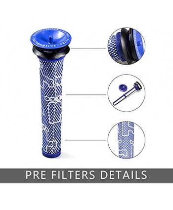 Filter Replacement for Dyson V7 V8 Animal and V8 Absolute Cordless Vacuum Replaces Part # 965661-01 967478-01 4 Pre Filter and 4 HEPA Post Filter with 1 Cleaning Brush