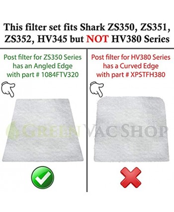 GreenVacShop 3PK Shark Rocket Zero-M Ultra-Light Corded Stick HV345 ZS350 ZS350C ZS351 ZS351C ZS352 Vacuum Replacement Filter Set 3 Foam+3 Felt+3 Post Filters Replaces Part# XPMFK320 1084FTV320
