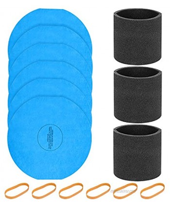 iSingo 3 Pack 90585 Foam Filter Sleeve & 6 Pack Shop Vac Reusable Dry Filter Disc 9010700 & Retaining Band VF2002 Dry Disc Filter for Most Shop-Vac Vacmaster Genie Shop Vacuum Cleaners Part #9010700 9013700