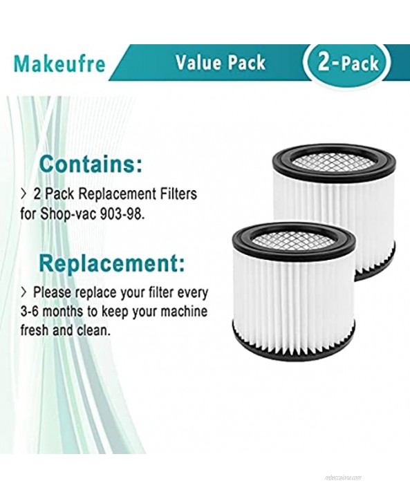 Makeufre 2 Pack Replacement 90398 Filter Compatible with Shop-Vac 90398 903-98 9039800 903-98-00 SP650C,Hangup Wet Dry Vacuum Cartridge Filter,2 Pack