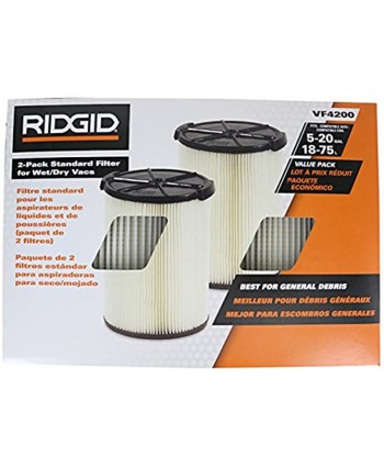 Ridgid VF4200 Genuine Replacement 1-Layer Everyday Dirt Wet Dry Vac Filter for Ridgid 5-20 Gallon Vacuums 2 pack VF4000