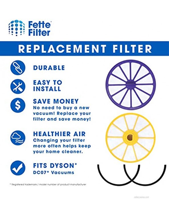Fette Filter Pre-Motor Filter & Post-Motor HEPA Filter Compatible with Dyson DC07. Compare to Part # 901420-02 & 904979-02 Combo Pack Pack of 2