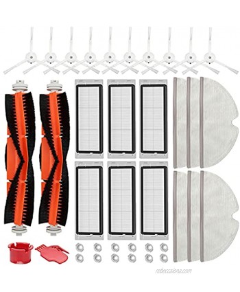 RONGJU 36 Pack Accessories Kit for Roborock S4 S5 S6 E4 E20 E25 E35 S50 Xiaomi Mi Mijia Robotic Vacuum Cleaner 2 Main Brush 10 Side Brushes 6 Filters 6 Mop Cloth & 12 Water Tank Filters