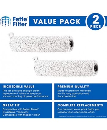 Fette Filter Wood Floor Brush Roll Compatible with Bissell 2785 for Crosswave Cordless Max Multi-Surface Wet Dry Vac Compare to Part # 1618640 Pack of 2