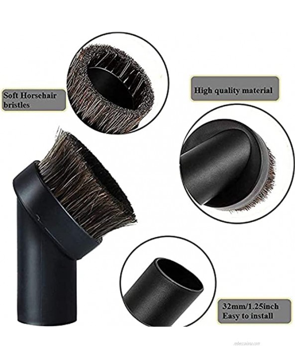 GIBTOOL 25MM Horse Hair Round Dust Brush 1.25 Cleaner Vacuum Attachment Brush Soft Bristles Replacement with 1-1 4 to 1-3 8 Hose Adapter