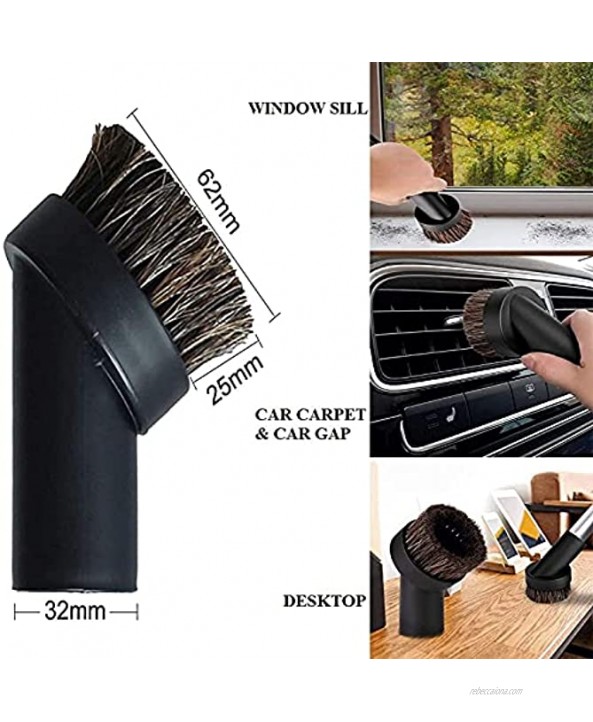GIBTOOL 25MM Horse Hair Round Dust Brush 1.25 Cleaner Vacuum Attachment Brush Soft Bristles Replacement with 1-1 4 to 1-3 8 Hose Adapter