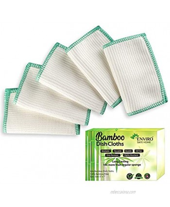 Bamboo Dish Cloths Kitchen Dish Rags Washable Dish Sponge Cloth Reusable Eco Friendly Non-scratching Sustainable 5 Pack