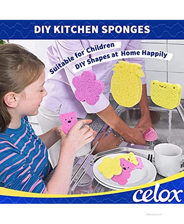 CELOX 24 Pack Durable Kitchen Sponges Natural Wood Pulp Sponges for Dishes Absorbent Cellulose Sponges Bulk for Cleaning Kitchen Bathroom DIY for Kids 4.3 x 2.6 x 0.5