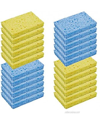 CELOX 24 Pack Durable Kitchen Sponges Natural Wood Pulp Sponges for Dishes Absorbent Cellulose Sponges Bulk for Cleaning Kitchen Bathroom DIY for Kids 4.3" x 2.6" x 0.5"