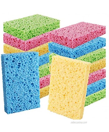 Cleaning Scrub Colored Sponge,Non-Scratch Kitchen Cellulose Dishwashing Sponge,16Pack Biodegradable Natural Sponge