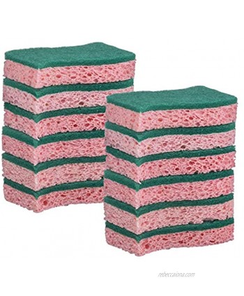 Elite Selection S-Shape Scrub Sponges – Non-Scratch Kitchen Sponges – Heavy Duty Cellulose Scrubbing Sponges for Kitchens Bathrooms Housework and More [Pink] 12 Pack