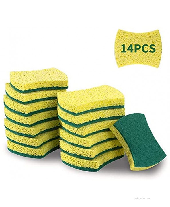 esafio 14pcs Non-Scratch Scrub Sponges Super Absorbent Cellulose Sponge for Kitchen Dishes Bathroom Car Wash Natural Material