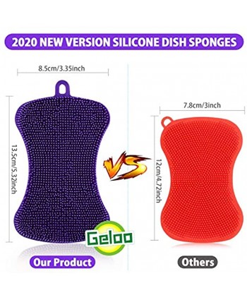 Geloo Larger Size Silicone Sponge Kitchen Sponge Sponges for Dishes Washing Kitchen Gadgets Cleaning Brush Dish Sponges Double Sided Silicone Sponge Brush Purple