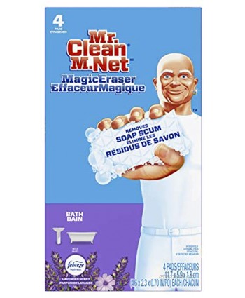 Mr. Clean Magic Eraser for Bathroom Removes Soap Scum Lavender Scent Pads Unscented 4 Count