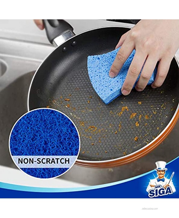 MR.SIGA Non-Scratch Cellulose Scrub Sponge Dual-Sided Dishwashing Sponge for Kitchen 12 Pack