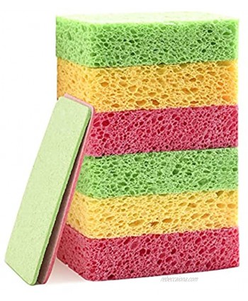 Non-Scratch Scrub Sponges Compressed Cellulose Sponge for Kitchen Bathroom Cars Effortless Cleaning of Dishes Pots and Pans6 Pack