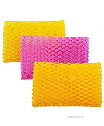 Olivia tree Innovative Dish Washing Net Cloth Scourer 100% Quick Dry Perfect Scrubber for Washing Dish 11 by 11 inches 3PCS Yellow Pink Yellow