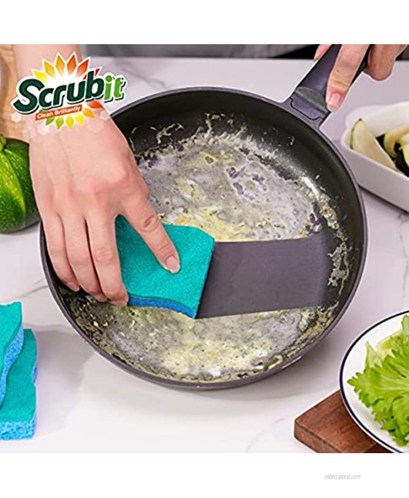 SCRUBIT Multi-Use Scrub Sponge – Non-Scratch Kitchen Sponges for Dishes Pots & Pans Heavy Duty & Odor-Free Rippled Scrubbing Pad Designed for Tough Cleaning Jobs 6 Count