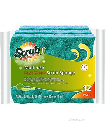 SCRUBIT Multi-Use Scrub Sponge – Non-Scratch Kitchen Sponges for Dishes Pots & Pans Heavy Duty & Odor-Free Rippled Scrubbing Pad Designed for Tough Cleaning Jobs 6 Count