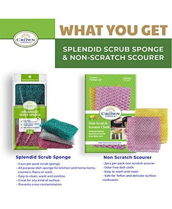 Splendid Sponge Scrubber + Non Scratch Scourer Bundle for Cleaning and Scrubbing | Non Abrasive Scrubber for Pots & Pans