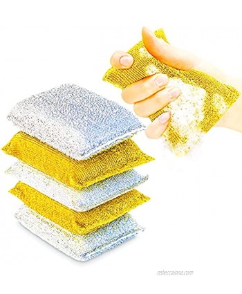 SPONGENATOR Kitchen Scrubbing Sponges Heavy Duty Non-Scratch Scrubbing Cleaner Sponges in 2 Colors Multi-Surface Non-Metal Dish Scouring Scrubbers for Fast Cleaning 6 Gold & Silver 6