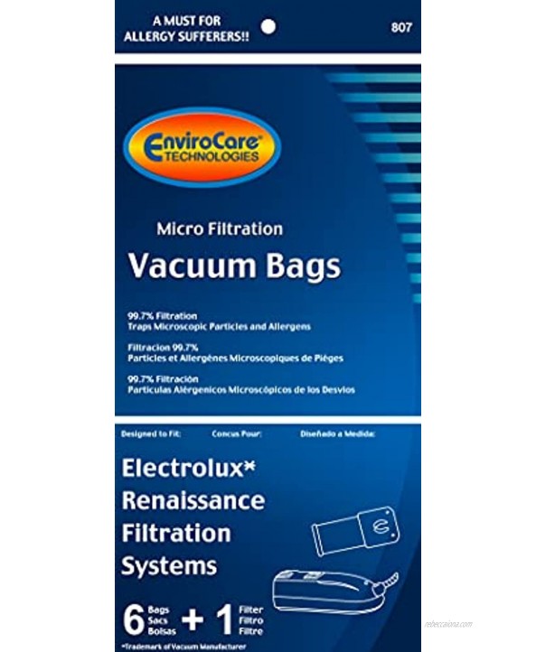 EnviroCare Replacement Micro Filtration Vacuum Cleaner Dust Bags Designed to Fit Electrolux Renaissance Style R Canisters 6 Bags and 1 Filter