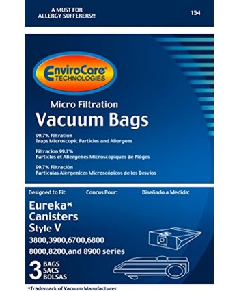 EnviroCare Replacement Micro Filtration Vacuum Cleaner Dust Bags made to fit Eureka Style V Canisters 3 pack