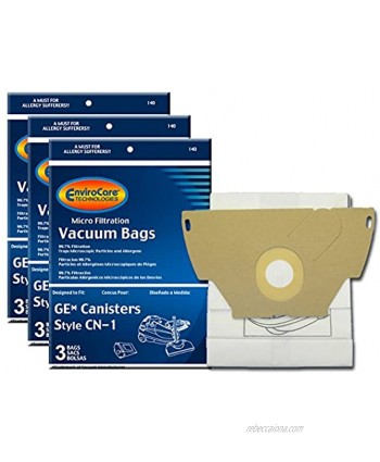 EnviroCare Replacement Micro Filtration Vacuum Cleaner Dust Bags made to fit GE Canisters CN-1 9 Bags