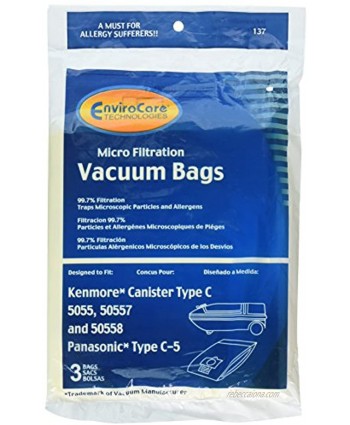 EnviroCare Replacement Micro Filtration Vacuum Cleaner Dust Bags made to fit Kenmore Canister Type C or Q 50555 50558 50557 and Panasonic Type C-5 6 pack