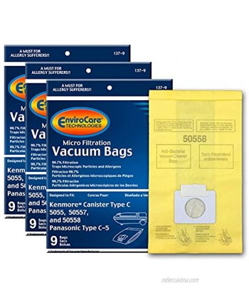 EnviroCare Replacement Vacuum Bags for Kenmore Canister Q 50555 50558 50557 and Panasonic Type C-5 27 Pack allergen 27 Count