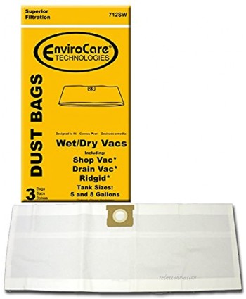 EnviroCare Replacement Vacuum Cleaner Dust Bags for 5 and 8 Gallon Wet Dry Vacuums made to fit Shop Vac Drain Vac and Rigid Machines 3 pack