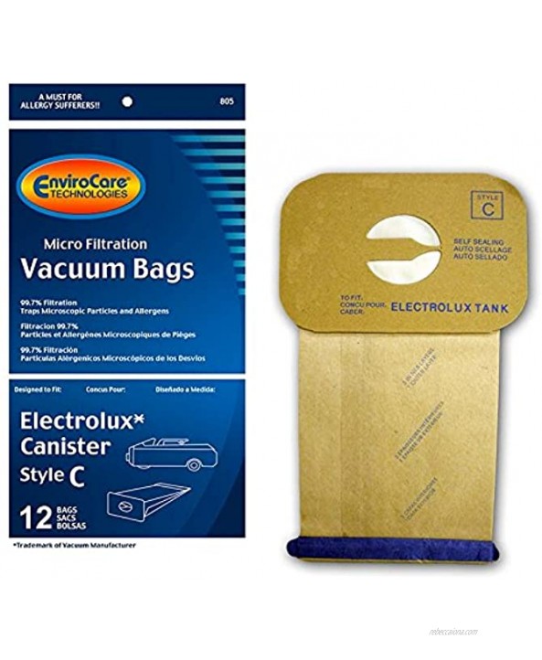 EnviroCare Vacuum Bags for Electrolux Canister Style C Generic Bag of 12