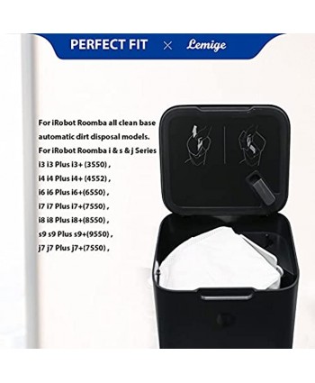 Lemige Vacuum Bags for iRobot Roomba i7 i7+ j7 j7+ Plus 7550 i3+ 3550 i4+4552 i6+ 6550 i8+ 8550 s9+ 9550 I & S & J Series Clean Base Automatic Dirt Disposal Bags 10 Bags