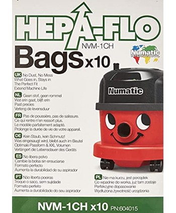 Numatic NVM-1CH HepaFlo' Disposable Filter Bags Pack for the "Henry" HVR200A the "Hetty" HET200A the "James" JVP180 and the "Henry Micro" HVR200M Vacuum Cleaners 10-Bags Per Pack