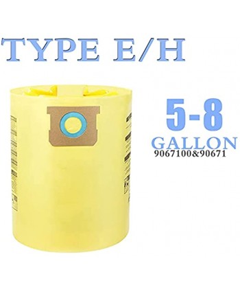 Replacement Type H Vacuum Bags for Shopvac 5-8 Gallon Vacuum Replace Part #90671 9067100 90661 906-61 9066100 High-Efficiency Disposable Filter Bags Yellow