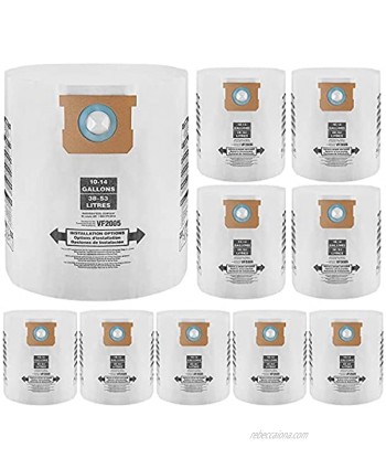 Tomkity 10 Packs Type F 90662 VF2005 Collection Filter Bags for Shop Vac 10-14 Gallon Vacuum Part #9066200 & 9067200