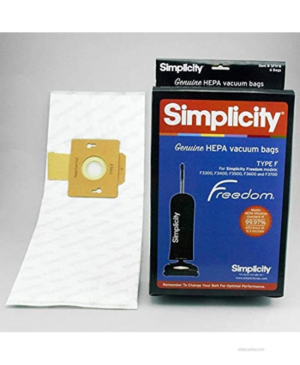 6-Pack Simplicity Genuine HiFlow HEPA Bags for: Freedom Riccar Models #F3300 F3400 F3500 F3600 & SF1