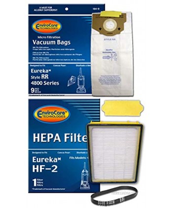 EnviroCare Replacement Eureka Vacuum 4870 Smart Vac Supply Kit Made to fit Eureka RR Vacuum Cleaner 9 Bags & 1 R Belt & Hf2 & 70082 Filter