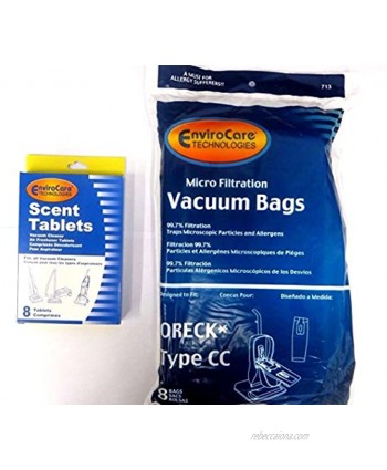 EnviroCare Replacement Micro Filtration Vacuum Cleaner Bags Made to fit Oreck Type CC XL. Fits: XL7 XL21 2000 3000 4000 8000 9000 Series and Hoover ONEPWR 16 Pack 8 Pack and 8 Scent Tablets