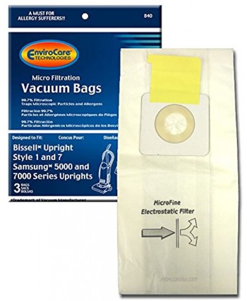 EnviroCare Replacement Micro Filtration Vacuum Cleaner Dust Bags for Bissell Style 1 and 7 Uprights 3 Pack White