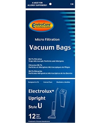 EnviroCare Replacement Micro Filtration Vacuum Cleaner Dust Bags made to fit Electrolux Upright Style U and ProTeam Prolux ProCare & ProForce Uprights 12 pack