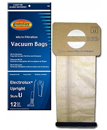 EnviroCare Replacement Micro Filtration Vacuum Cleaner Dust Bags made to fit Electrolux Upright Style U and ProTeam Prolux ProCare & ProForce Uprights 12 pack