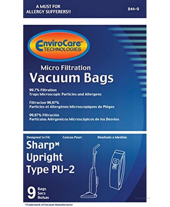 Envirocare Replacement Micro Filtration Vacuum Cleaner Dust Bags made to fit Sharp Upright Type PU-2 9 Pack
